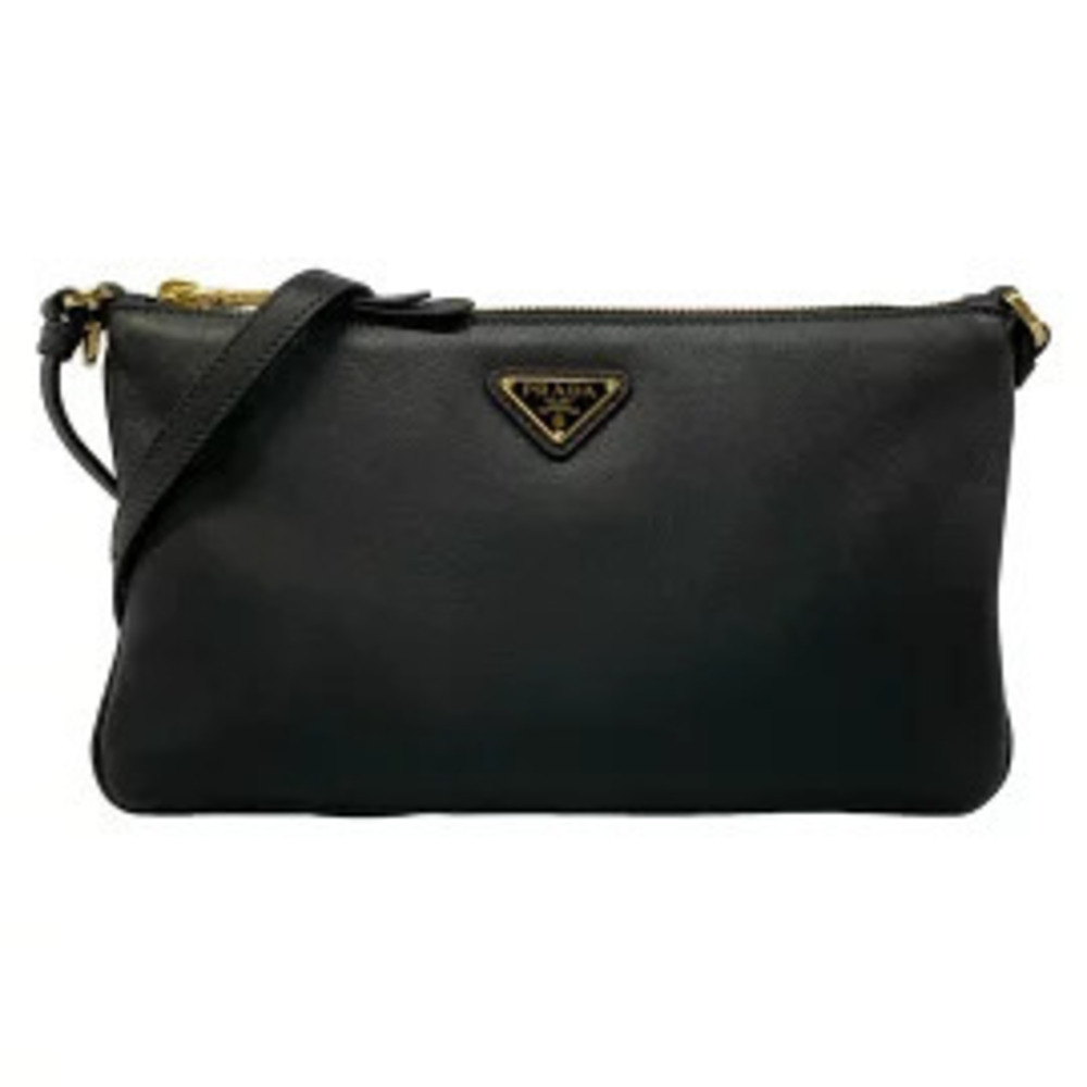 Prada Shoulder Bag SACCA Triangle Black Leather
